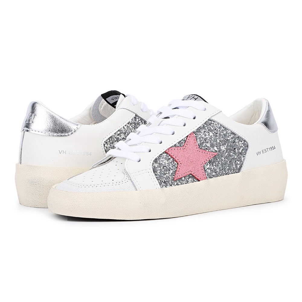 Vintage Havana Quinn Star Glitter Sneakers in white / silver / pink size 6 nwot